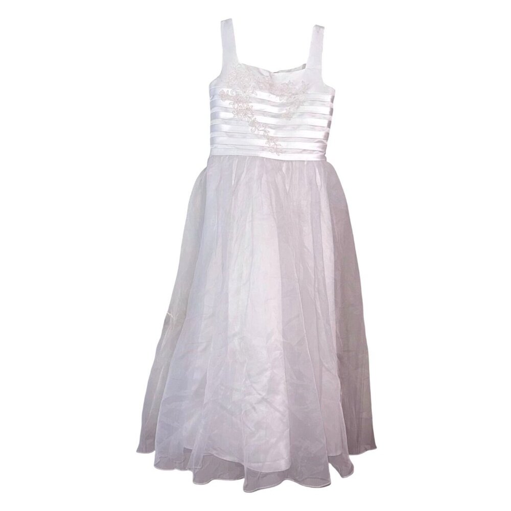 Kids Dream White Flower Girl Dress Size 16 With Embroidered Bodice & Tulle Skirt
